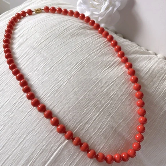 Vintage statement jewelry orange coral tone bead necklace screw clasp - Picture 4 of 10